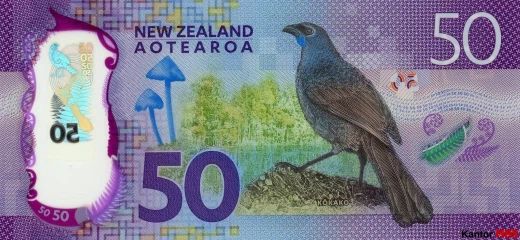 Tył banknotu polimerowego 50 dolarów nowozelandzkich 2021 rok