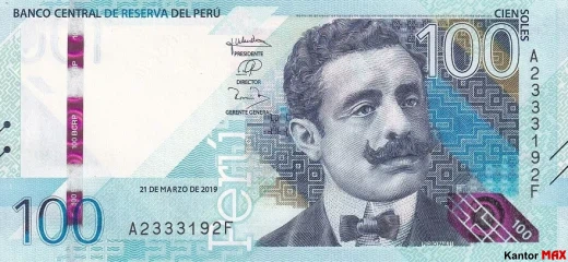 Przód banknotu 100 sol peruwiańskich z 2019 roku