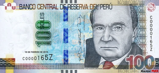 Przód banknotu 100 sol peruwiańskich z 2015 roku