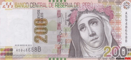 Przód banknotu 200 sol peruwiańskich z 2012 roku