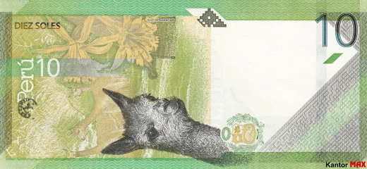 Tył banknotu 10 sol peruwiańskich z 2019 roku