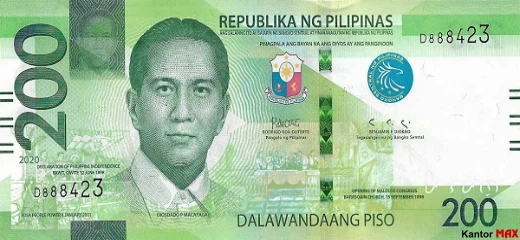 Przód banknotu 200 peso filipińskich 2020 rok