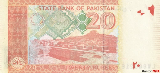 Tył banknotu 20 rupii pakistańskich 2022 r.