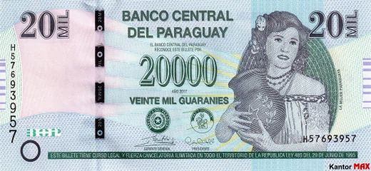Przód banknotu 20.000 guarani paragwajskich 2017 rok