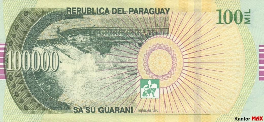 Tył banknotu 100.000 guarani paragwajskich 2015 rok