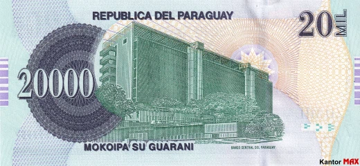 Tył banknotu 20.000 guarani paragwajskich 2017 rok