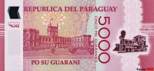 Tył banknotu 5000 guarani paragwajskich 2022 rok