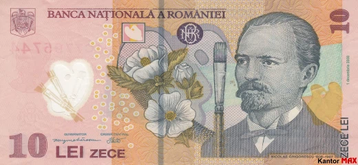 Przód banknotu 10 lei 2005 r.