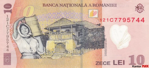 Tył banknotu 10 lei 2005 r.