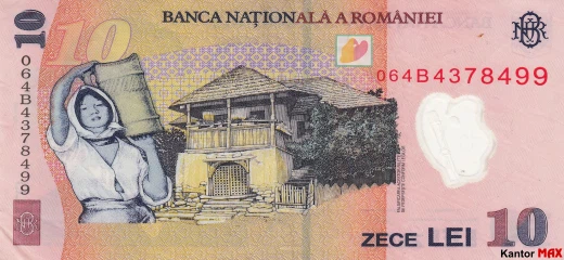 Tył banknotu 10 lei rumuńskich edycja 2008 roku