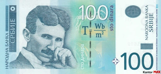 Przód 100 dinarów serbskich z 2012-2013 roku