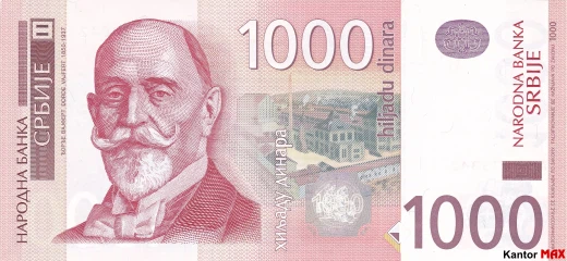 Przód 1000 dinarów serbskich z 2011-2014 roku