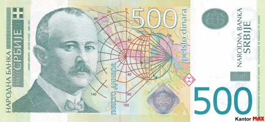 Przód 500 dinarów serbskich z 2011-2012 roku