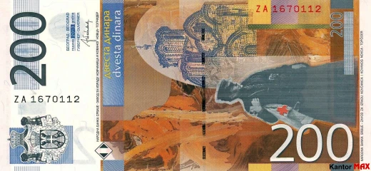 Tył 200 dinarów serbskich z 2011-2013 roku