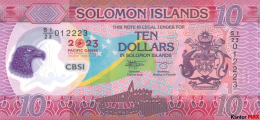 Przód banknotu 10 dolarów Wysp Salomona edycja 2023 rok