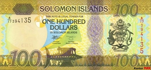Przód banknotu 100 dolarów Wysp Salomona edycja 2023 rok