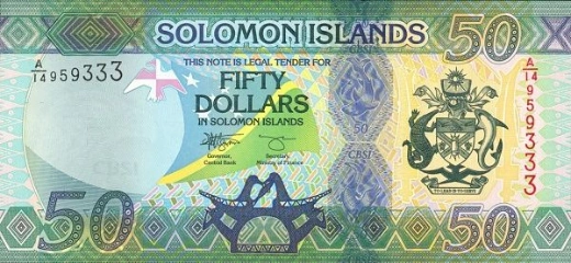 Przód banknotu 50 dolarów Wysp Salomona edycja 2023 rok