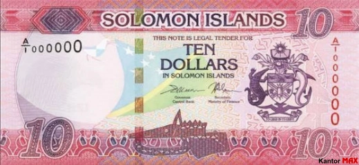 Przód banknotu 10 dolarów Wysp Salomona edycja 2017 rok