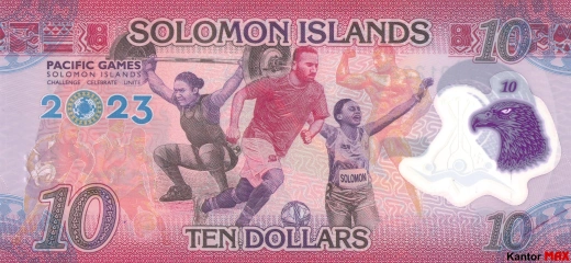 Tył banknotu 10 dolarów Wysp Salomona edycja 2023 rok