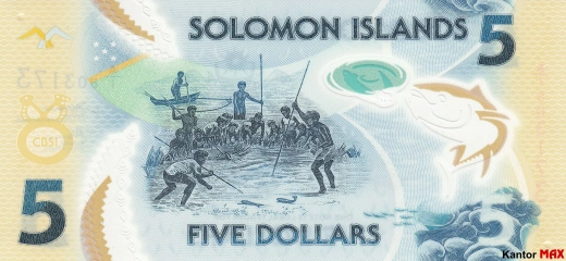 Tył banknotu 5 dolarów Wysp Salomona edycja 2019 rok