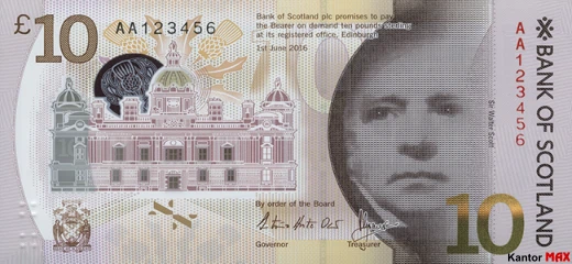Przód banknotu 10 funtów szkockich : seria Mosty