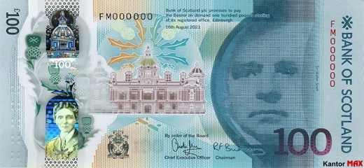 Przód banknotu polimerowego 100 funtów szkockich : seria Mosty