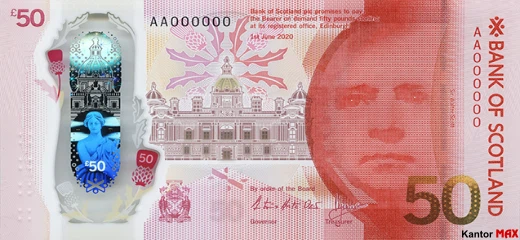 Przód banknotu polimerowego 50 funtów szkockich : seria Mosty