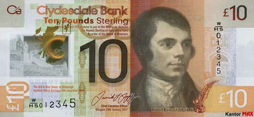 Przód banknotu polimerowego 10 funtów szkockich : seria Światowe dziedzictwo