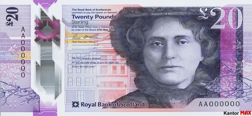 Przód banknotu 20 funtów szkockich : seria Tkanina Natury