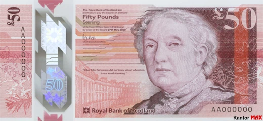 Przód banknotu 50 funtów szkockich seria Tkanina Natury