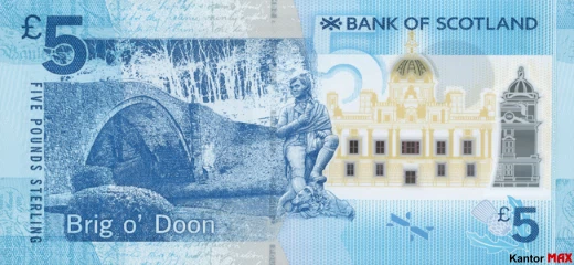 Tył banknotu 5 funtów szkockich : seria Mosty