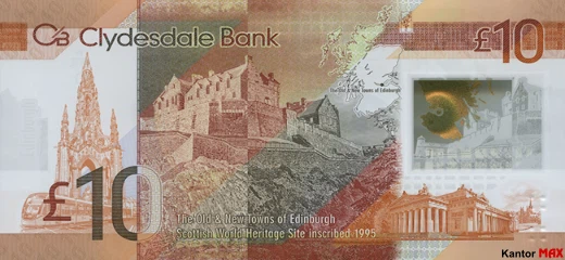 Tył banknotu polimerowego 10 funtów szkockich : seria Światowe dziedzictwo