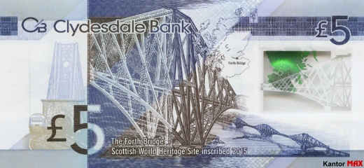 Tył banknotu polimerowego 5 funtów szkockich : seria Światowe dziedzictwo