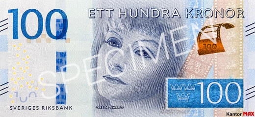 Przód banknotu 100 koron szwedzkich 2016 r.