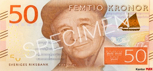 Przód banknotu 50 koron szwedzkich 2015 r.