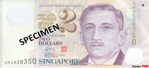 Przód banknotu 2 dolary singapurskie seria 4