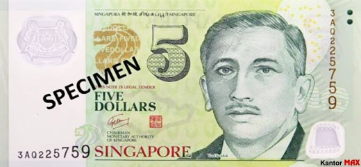 Przód banknotu 5 dolarów singapurskich seria 4
