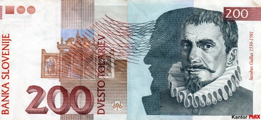 Przód wycofanego banknotu 200 tolarów słoweńskich emisja 1992-2004 rok