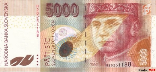 Przód wycofanego banknotu 5.000 koron słowackich z 2003 roku