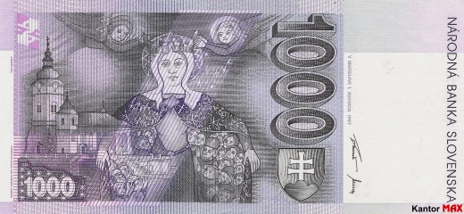 Tył wycofanego banknotu 1.000 koron słowackich emisja 1993-2007 rok
