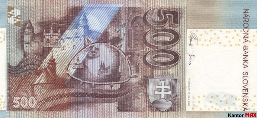 Tył wycofanego banknotu 500 koron słowackich emisja 2006 rok