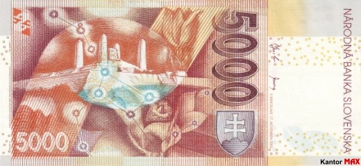 Tył wycofanego banknotu 5.000 koron słowackich z 2003 roku