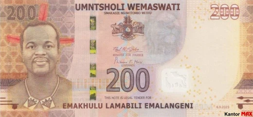 Przód banknotu 200 lilangeni 2023 r.