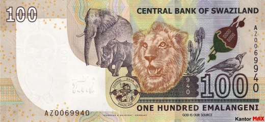 Tył banknotu 100 lilangeni 2017 r.