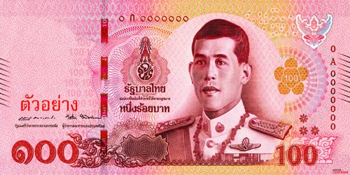 Przód banknotu 100 batów 17 seria edycja 2018 rok.