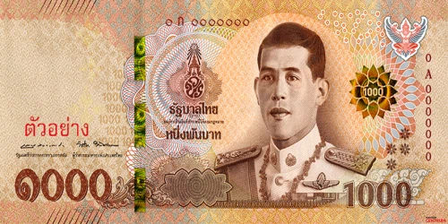 Przód banknotu 1000 batów 17 seria edycja 2018 rok
