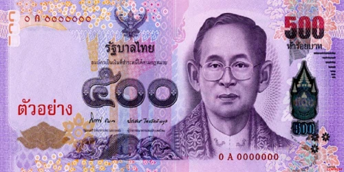 Przód banknotu 500 batów 16 seria edycja 2014 rok