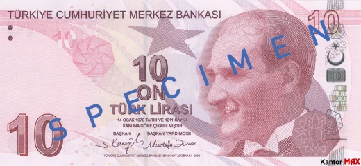 Przód 10 lir tureckich seria 6 edycja 2022 rok