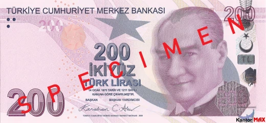 Przód banknotu 200 lir tureckich seria 8 z 2024 roku