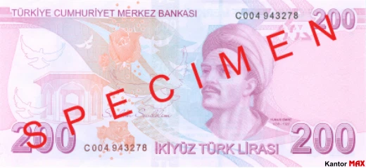Tył banknotu 200 lir tureckich seria 3 z 2017 roku